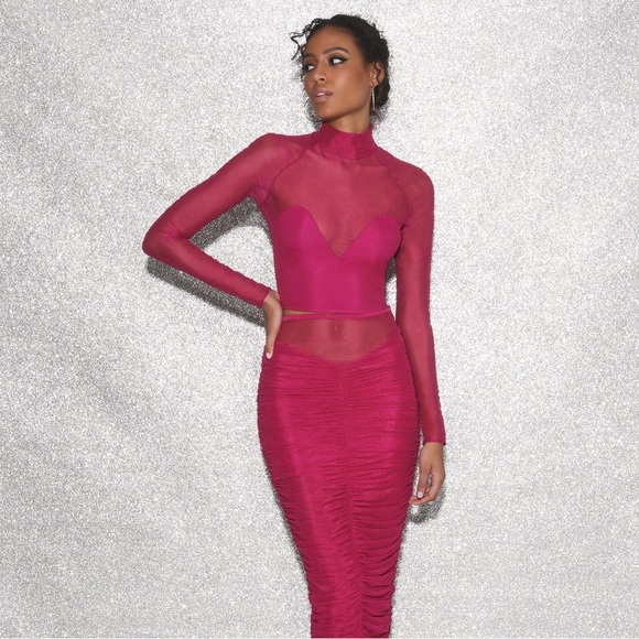 NWOT Fleur du Mal Fuchsia Sheer Crop Top - Picture 4 of 14